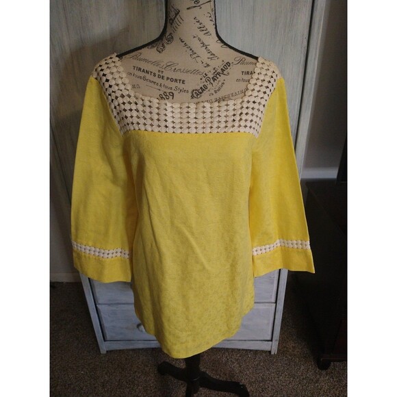 Lilly Pulitzer Wide Sleeve Tunic Mini Dress yellow sz8 Boho Feminine Cottage Cor - Picture 4 of 11